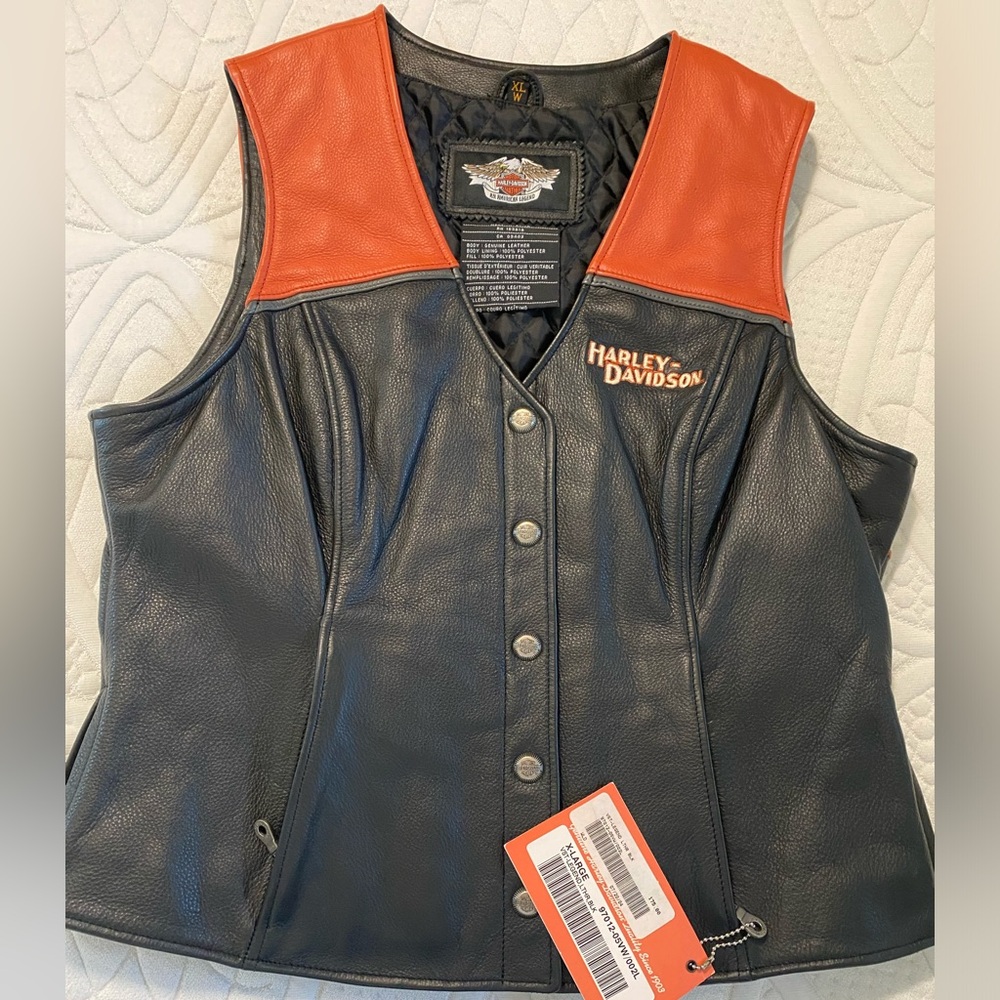 Black and orange Harley Davidson leather vest brand new with tags